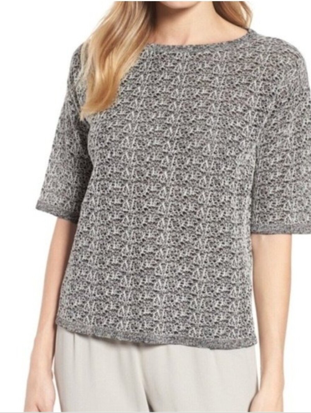 Eileen Fisher Fine Organic Linen Crepe Knit Bateau Neck Top Size S